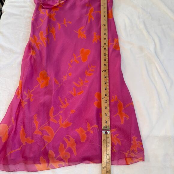Tahari 100% Silk Dress Size 10 Pink Orange Floral Slip Style Sheath Y2K Vintage - Picture 15 of 16